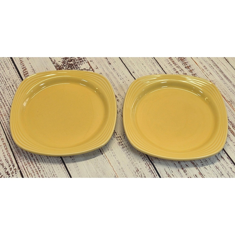 Oneida Culinaria Salad Plates Set of‎ 2 8.25" Yellow Excellent Square Stoneware